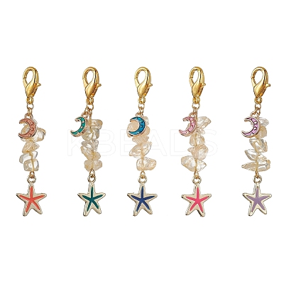 Starfish & Moon Alloy Enamel Pendants Decoraiton HJEW-JM01635-1