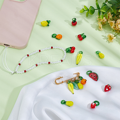 50Pcs 10 Styles Fruit Theme Glass Pendants GGLA-PH0001-70-1
