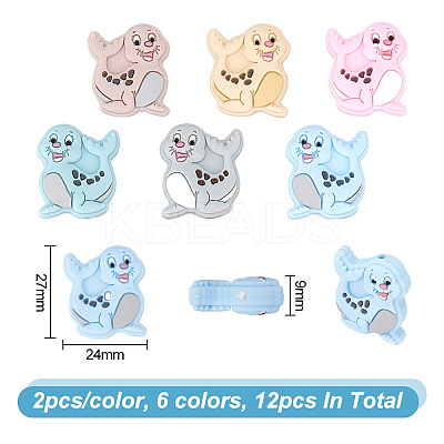 12Pcs 6 Colors Sea Dog Food Grade Eco-Friendly Silicone Beads SIL-GO0001-12-1