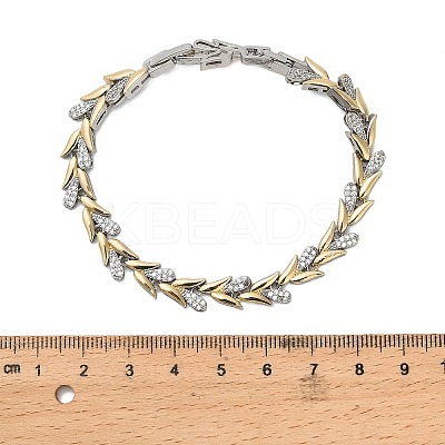 Brass Micro Pave Clear Cubic Zirconia Wheat Link Chain Bracelets for Women BJEW-B145-01-1