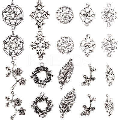 80Pcs 10 Styles Flower Theme Tibetan Style Alloy Connector Charms FIND-SC0007-57-1