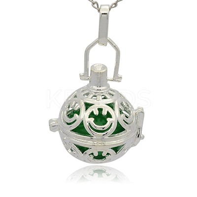 Silver Color Plated Brass Hollow Round Cage Pendants KK-J216-13S-1