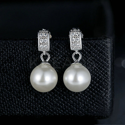 Anti-Tarnish Rhodium Plated 925 Sterling Silver Cubic Zirconia Stud Earrings EJEW-FF0002-12-1