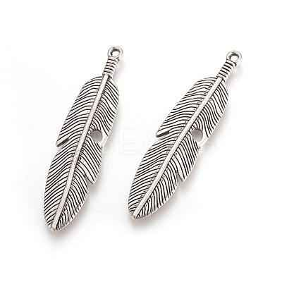 Tibetan Style Alloy Feather Big Pendants X-TIBEP-A12720-AS-RS-1
