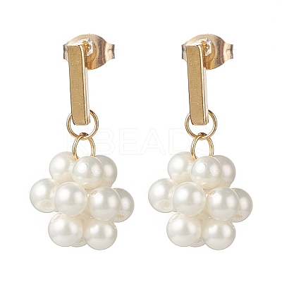 Shell Pearl Braided Ball Dangle Stud Earrings EJEW-TA00107-1