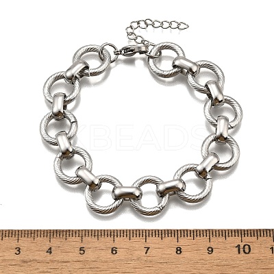 304 Stainless Steel Flat Round Link Chain Bracelets for Women BJEW-R021-08P-1