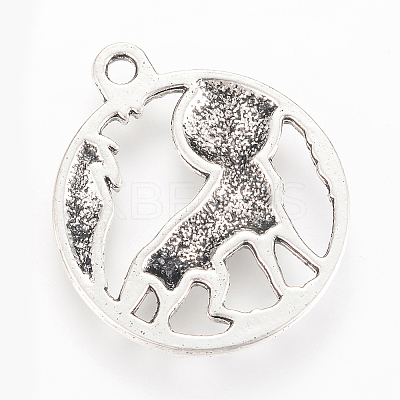 Tibetan Style Alloy Howling Wolf Pendants TIBEP-Q064-12AS-RS-1