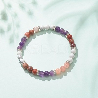 Natural Amethyst & Gemstone Round Beaded Bracelet for Women BJEW-JB08336-03-1