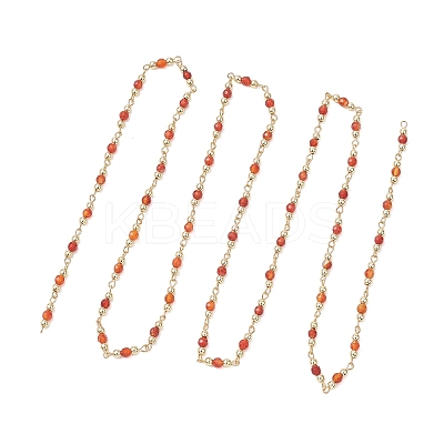Natural Agate Beaded Round Link Chains AJEW-JB01533-03-1