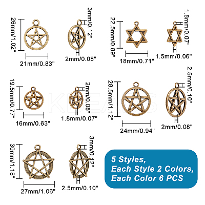 60Pcs 10 Style Tibetan Style Alloy Pendants FIND-PH0009-15-1