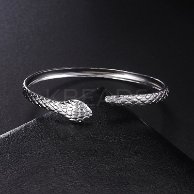 Non-Tarnish 304 Stainless Steel Snake Cuff Bangle BJEW-F456-01P-1
