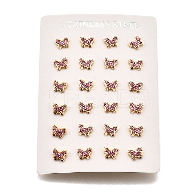 12 Pairs 304 Stainless Steel Rhinestone Stud Earrings EJEW-B135-01G-02-1