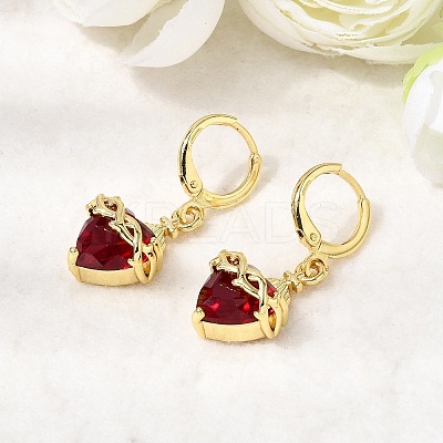Heart Brass Glass Hoop Earrings EJEW-P333-09D-G-1