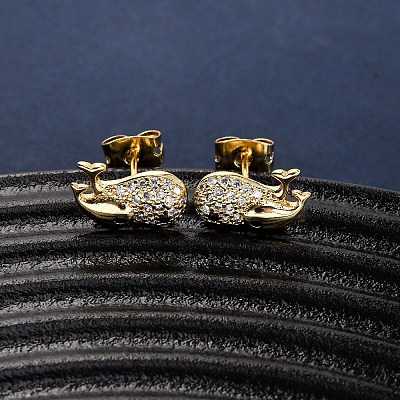 Brass Micro Pave Clear Cubic Zirconia Stud Earrings LS-EJEW-D328-04G-03-1