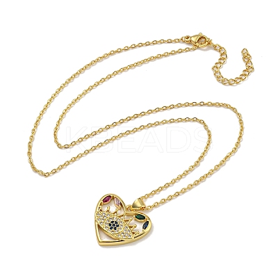 Brass Pave Colorful Cubic Zirconia Peach Heart Pendant Necklaces for Women NJEW-Q346-04G-02-1