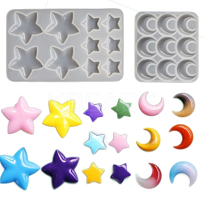 Star & Moon Cabochon Food Grade Silicone Molds PW-WG69329-01-1