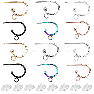 24Pcs 6 Colors 304 Stainless Steel Stud Earring Findings STAS-SC0009-55-1
