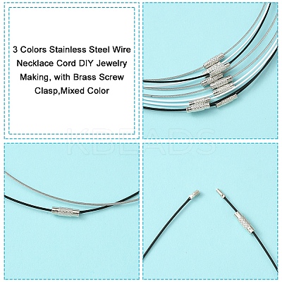 30Pcs 3 Colors Stainless Steel Wire Necklace Cord DIY Jewelry Making TWIR-YW0001-04-1