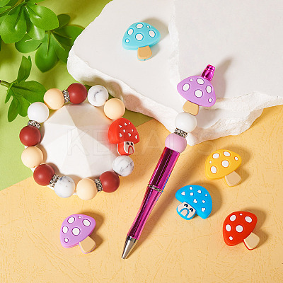 12Pcs 6 Styles Mushroom Food Grade Eco-Friendly Silicone Focal Beads SIL-TA0001-92-1