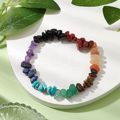 Chakra Natural Obsidian & Amethyst & Lapis Lazuli & Green Aventurine & Tiger Eye & Red Aventurine & Red Jasper BJEW-JB10777-01-1