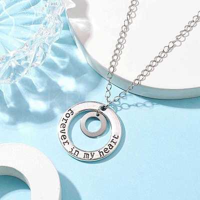 201 Stainless Steel and Alloy Round with Word Forest In My Heart Pendant Necklace NJEW-JN04697-01-1