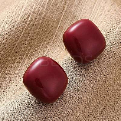 Square Brass & Plastic Stud Earrings for Women EJEW-G425-01G-01-1