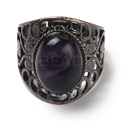 Natural Amethyst Oval Adjustable Rings RJEW-K271-06R-20-1