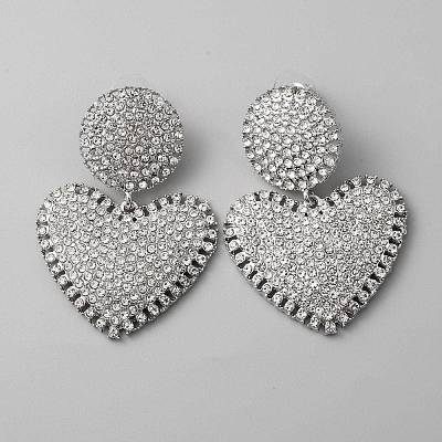 Crystal Rhinestone Heart Dangle Stud Earrings with 925 Sterling Silver Pin EJEW-WH0011-27P-1