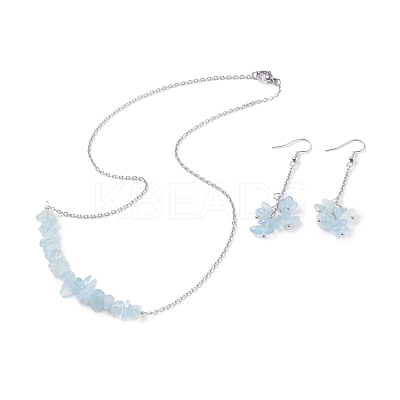 Natural Aquamarine Chips Beaded Jewelry Set SJEW-JS01231-07-1