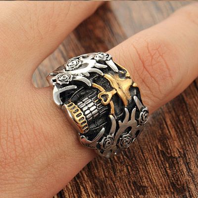 Two Tone Skull Head Men's Stainless Steel Finger Ring LS-PW-WG11803-02-1