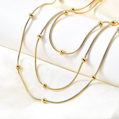 304 Stainless Steel Ball Snake Chain 3 Layer Necklaces for Women NJEW-V012-04G-1