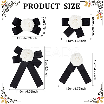 4Pcs 4 Style Polyester Camellia Bow Tie Neck Tie Lapel Pins JEWB-AN0001-03-1