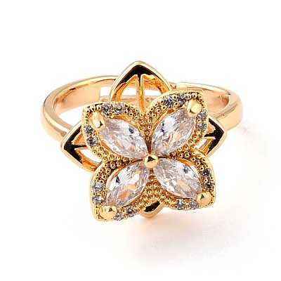 Flower Cubic Zirconia Rotatable Cuff Ring for Calming Worry Meditation RJEW-P025-01-1
