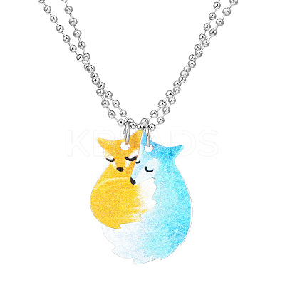 2Pcs 2 Style Cute Fox & Wolf Pendant Necklaces Set PW23032990474-1