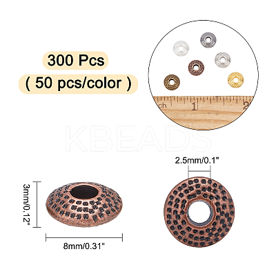 300Pcs 6 Colors Tibetan Style Alloy Spacer Beads TIBEB-AR0001-03-1