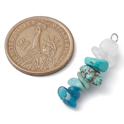 Gradient Color Natural Quartz Crystal & Natural Amazonite & Synthetic Turquoise & Natural Apatite Chip Beaded Pendants PALLOY-JF02790-10-1