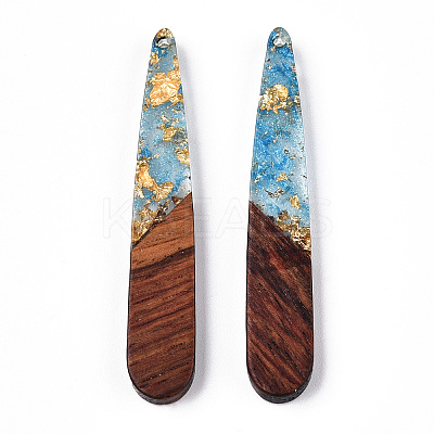 Transparent Resin & Walnut Wood Pendants X-RESI-N039-69H-1