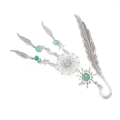 Alloy Sun & Woven Net/Web with Feather Charms Bookmarks AJEW-JK00368-1