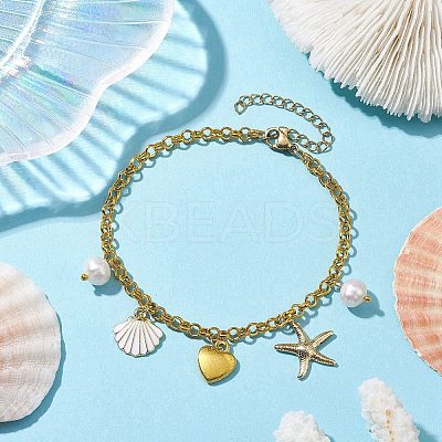 Natural Pearl & Iron Rolo Chain Bracelets BJEW-JB10364-1