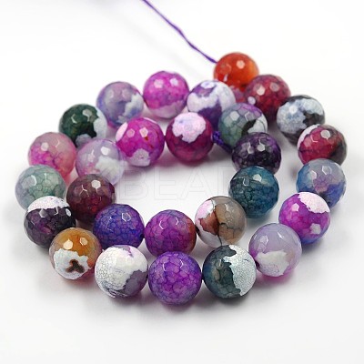 Dyed Natural Fire Crackle Agate Faceted Round Bead Strands G-O038-24E-1