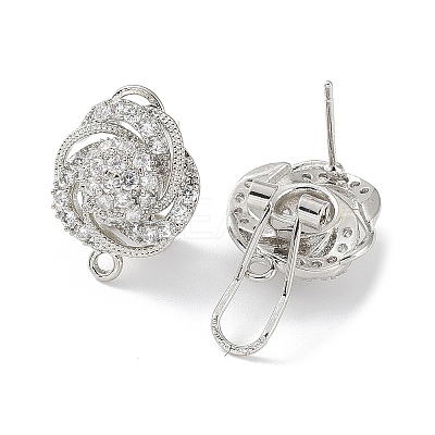 Hollow Flower Brass Micro Pave Cubic Zirconia Stud Earrings Finding KK-E083-04P-1