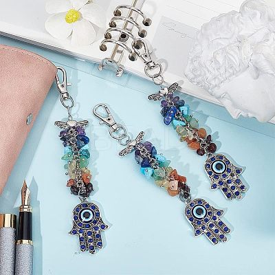 3Pcs Natural & Synthetic Gemstone Chips Cluster Pendant Decoration HJEW-CA0001-35-1