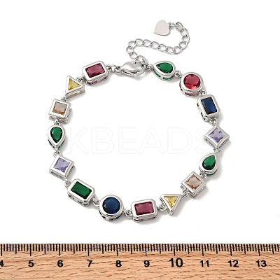 Brass Micro Pave Cubic Zirconia Link Bracelets for Women BJEW-P358-03P-1