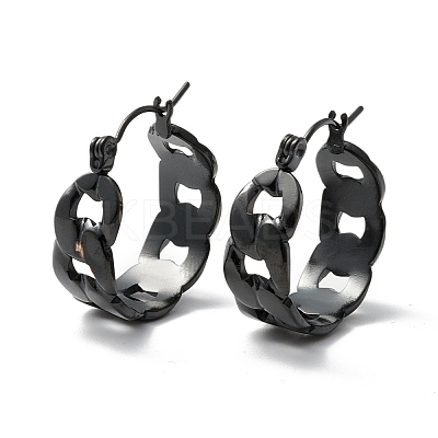 304 Stainless Steel Cuban Link Chunky Hoop Earrings for Women Ion Plating(IP) EJEW-P197-07EB-1