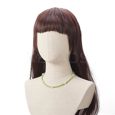 Plastic Pearl & Glass Seed Beaded Necklace for Women NJEW-JN04244-1
