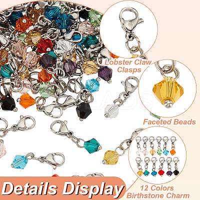 96Pcs 12 Colors Bicone Glass Pendant Decoration HJEW-GO00064-1