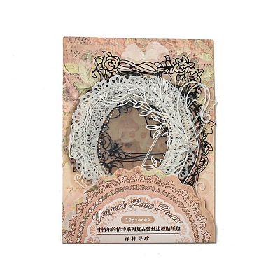 10Pcs 10 Styles Vintage Lace Waterproof PET Stickers Sets DIY-M066-05F-1