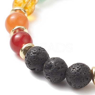 Natural & Synthetic Mixed Gemstone & Brass Virgin Mary Beaded Stretch Bracelet for Women BJEW-JB09323-1