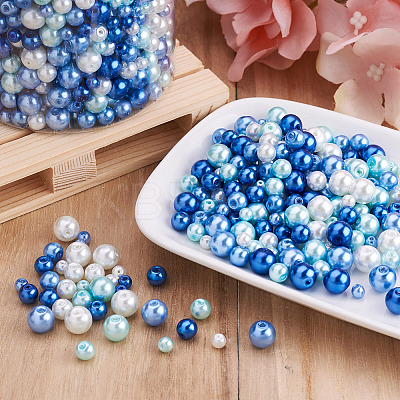 12 Strands 12 Style Baking Paint Pearlized Glass Pearl Round Bead Strands HY-CW0001-02-1