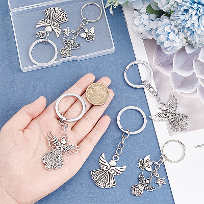 6Pcs 3 Style Angel Wing Tibetan Style Alloy Pendants Keychain KEYC-PH0001-82-1